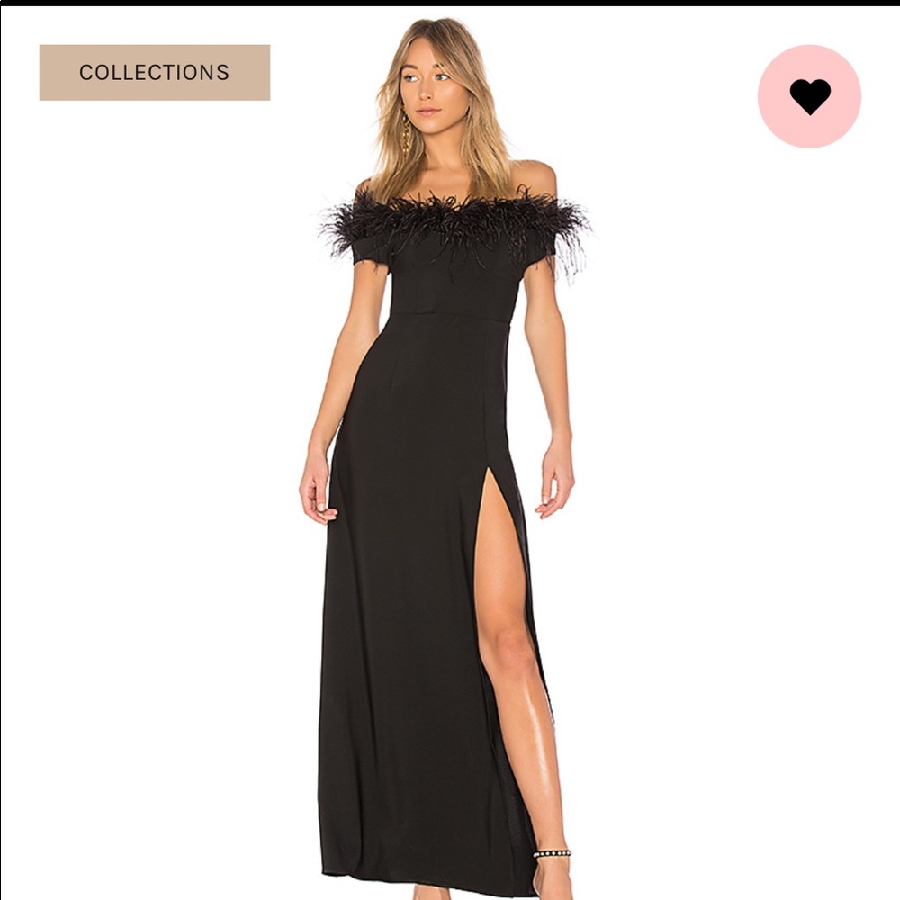 Revolve feather trim gown